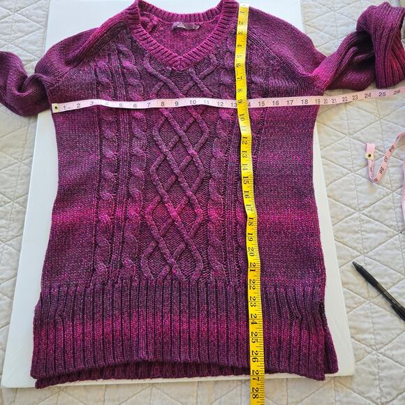 Prana Leisel Cable Knit Sweater Women's L Plum Ombre V Neck Longline Outdoorcore - Picture 8 of 10